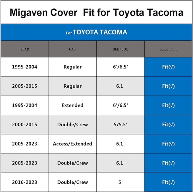 Car Cover Custom Fit for Toyota Tacoma 2005-2025, Waterproof All Weather for Automobiles Full Exterior Cover Rain Sun Snow Protector with Door Zipper Black