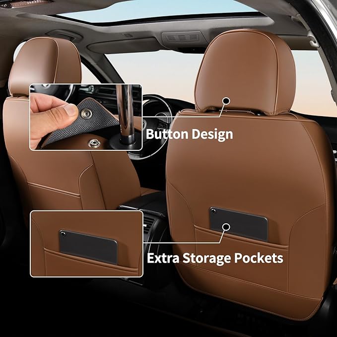 FLORICH Car Seat Covers Front Seats Only, Luxury Leather Seat Covers Universal Anti-Slip Driver Seat Cover, Automotive Vehicle Seat Covers fit for Trucks Vans SUVs Sedans (2 Packs, Light Coffee)