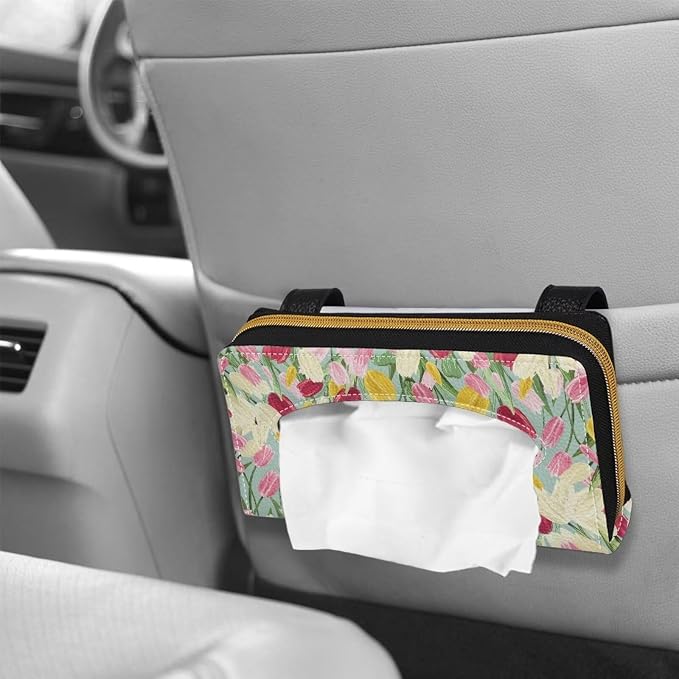 Tulips Visor Tissue Holder for Car Sun Visor Napkin Holder Car Visor Accessories PU Leather Visor Tissue Holder Universal Fit