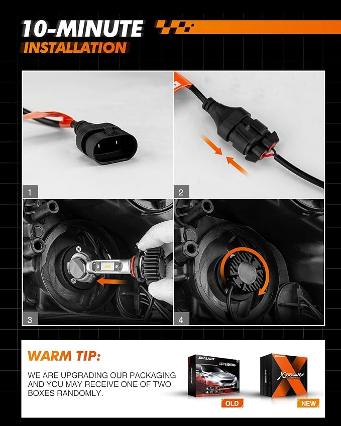 SEALIGHT 9005 HB3 Fog Light for Off-Road Use with 72,000LM Advanced Cooling Fan Technology, Compact & Efficient Design, Pack of 2, White
