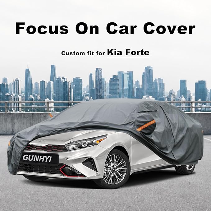 GUNHYI Premium Car Cover Custom Fit Kia Forte, 16 Layers Heavy Duty Car Cover Waterproof All Weather with Zipper Door for Sun Rain Snow Dust Uv Protection