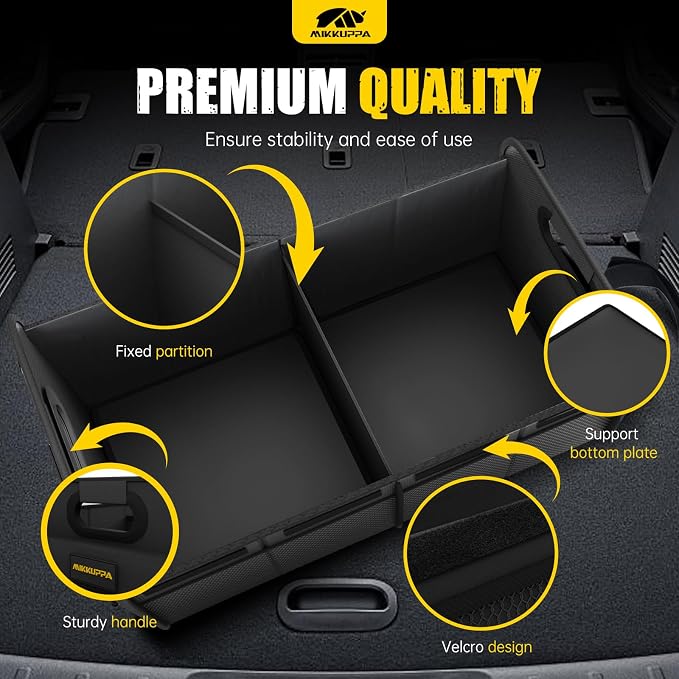 MIKKUPPA Car Trunk Organizer - 75L Collapsible Trunk Organizer with Reinforced Handles for Groceries, Trunk Storage Organizers for SUV Auto Truck Van with Non Slip Bottom (Black)