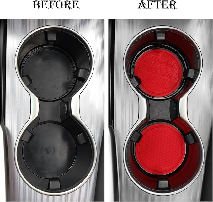 SINGARO Car Cup Coaster, 4PCS Universal Non-Slip Cup Holders Embedded in Ornaments Coaster, Car Interior Accessories, Red