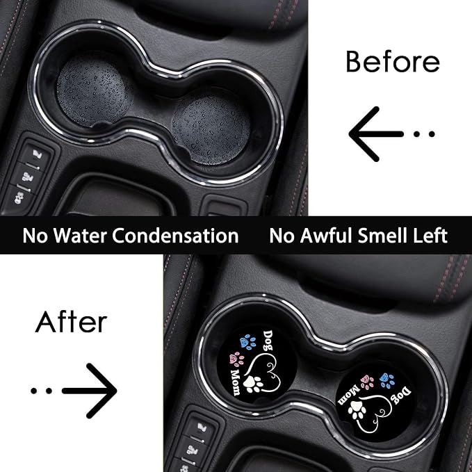 2 Pack Dog Mom Paw Car Cup Holder Coasters Universal Neoprene Coasters | 2.75" Universal Size Anti Slip Rubber Mat, Auto Cup Holder Accessories for SUV Truck, Dog Mom Paw Gifts for Women Men Mom