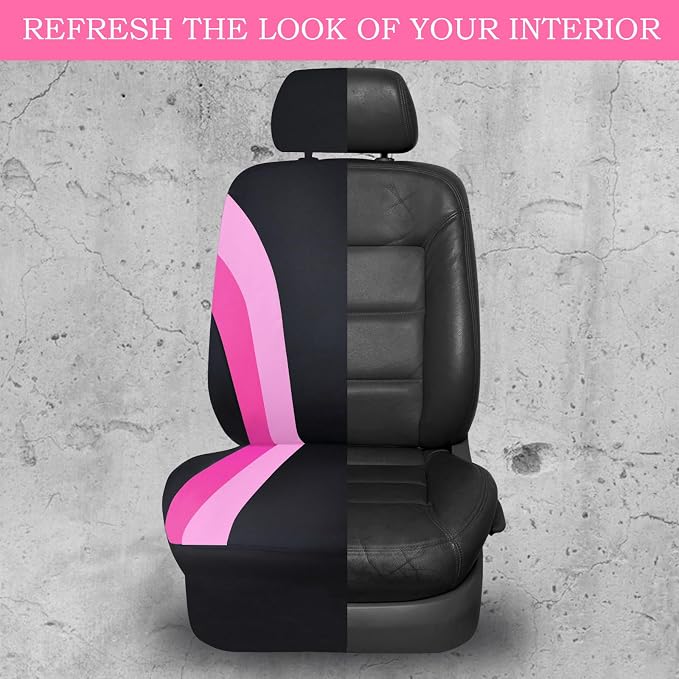 CAR PASS Line Rider Sporty Front Seat Covers,Pink Car Seat Covers Two Front Seats Only for Cute Women Girl, Airbag Compatible,Universal Fit Sedans,Cars,Vans,SUV,Truck(Black and Pink)