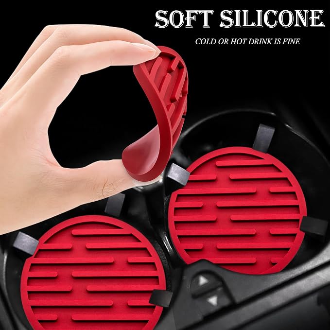 2 Pack Silicone Car Cup Holder Coaster – 2.75 Inch Anti-Slip Drink Coaster, Perfect for Coffee & Beverages – Cute Car Interior Decor for Women & Girls (Red)