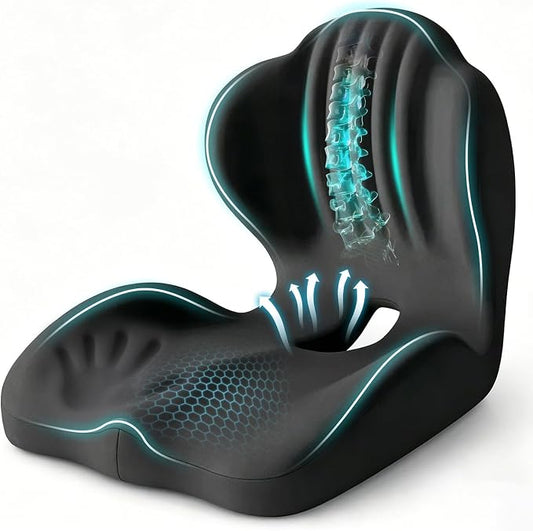 Ergonomic Car Seat Cushion with Lumbar Support, Pressure-Responsive Memory Foam, Enhanced Pelvic Stability for Pressure Relief, Ideal for Long Driving, Office & Home (Deep Black)