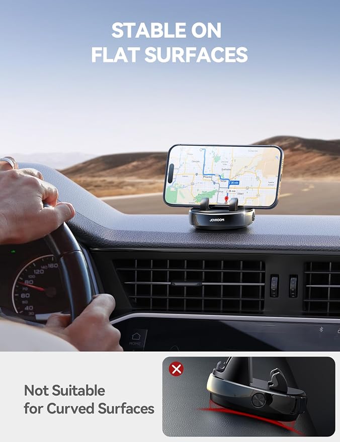 JOYROOM Car Phone Holder Mount, 360 Degree Rotation Dashboard Phone Holder | 30°Vertical Adiustment, Anti-Slip Grip & Adjustable Spring Clip Phone Holder for Car, Compatible with Smartphones, GPS Device