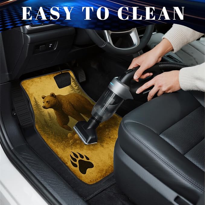 Bear Car Floor Mats Vintage Brown Forest Paw Rustic Wildlife Carpet Front Rear Carpets Mat Decorative Car Floor Carpets Non-Slip Auto Car Accessories Universal Fit Car Accessories for Truck