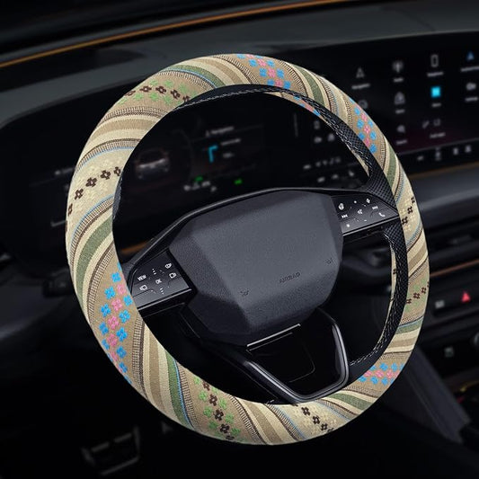 Boho Steering Wheel Cover, Steering Wheel Cover Women, 15 inch Hippie Style Protector Covers, Universal Ethnic Flax Cloth Car Accessories Universal for SUV Van Truck (Hippie-G)
