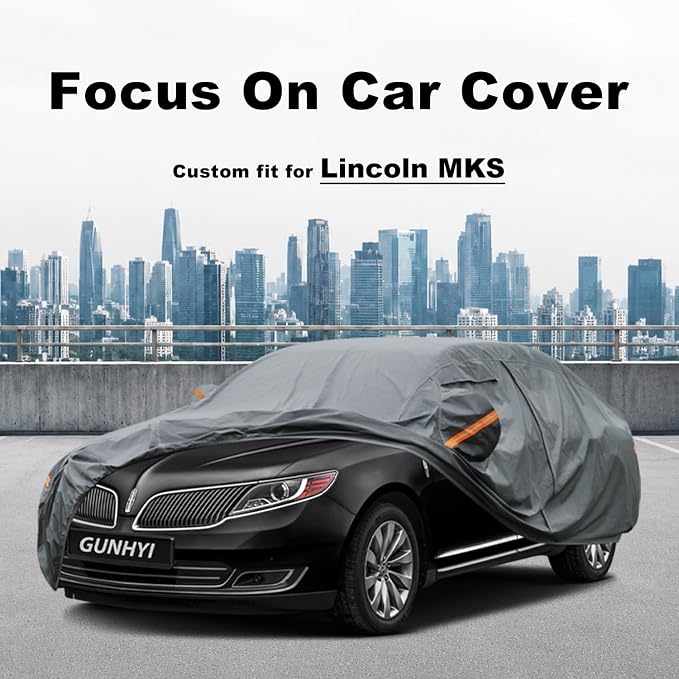 GUNHYI Premium Car Cover Custom Fit Lincoln MKS, 16 Layers Heavy Duty Car Cover Waterproof All Weather with Zipper Door for Sun Rain Snow Dust Uv Protection