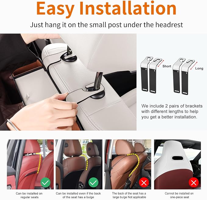 Car Rear Backseat Extra Multifunctional Drink Cup Holder Organizers with Tissue Storage Box Organizer & Hooks for Car Seat Back. White