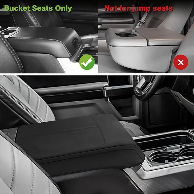 Muslogy Center Console Armrest Cover Fit for Ford F150 2015-2020 & F250 F350 F450 2017-2022 & Expedition 2018-2024 Accessories, Armrest Pad Console Lid Cushion Vegan Leather 1-Inch Thick(Bucket Seat)