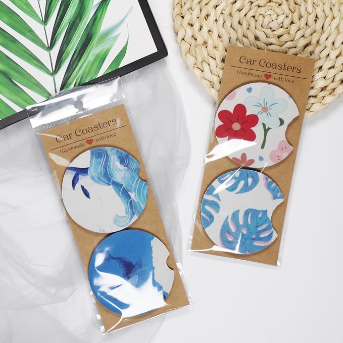 Vcekract 100Pcs Car Coaster Packaging - Sublimation Coaster Cards with 6.8x2.85In Kraft Paper Display Cards, Heat Press Accessories