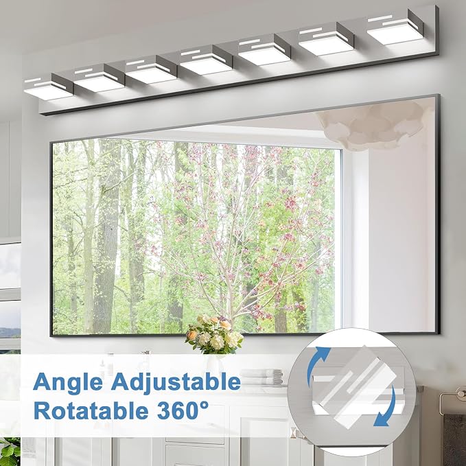 LED Modern Bathroom Vanity Light Fixtures, Dimmable Brushed Nickel Vanity Lights for Bathroom Lighting Fixtures Over Mirror, with 360° Rotatable Acrylic Heads 7-Light 48-inch (Cool White 6000K)