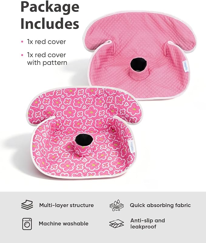 2 Pack Waterproof Baby Piddle Pads Carseat Potty Training Car Seat Protector, Waterproof Infant Car Seat Liner Cover to Prevent Pee, Leakproof and Washable (Red Flower)