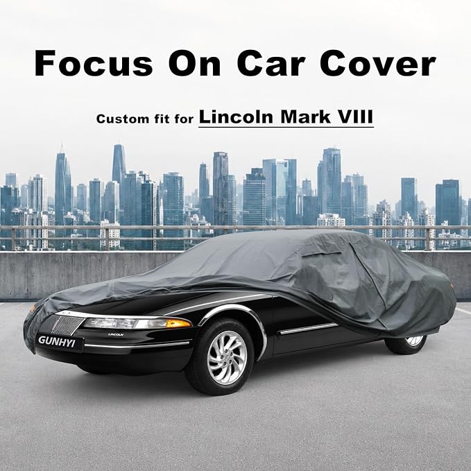 GUNHYI Premium Car Cover Custom Fit Lincoln Mark VIII, 16 Layers Heavy Duty Car Cover Waterproof All Weather with Zipper Door for Sun Rain Snow Dust Uv Protection