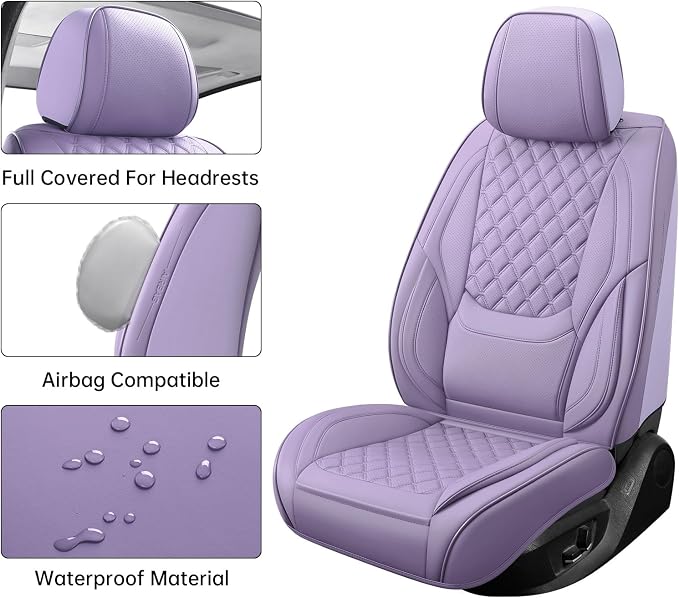Car Seat Covers Full Set,5 Seat Leather Seat Covers for Cars,Front Seats and Back Seat Cover,Waterproof Car Seat Cushion Protectors,Universal Fit for Most Cars SUV Trucks (Purple, Full Set)