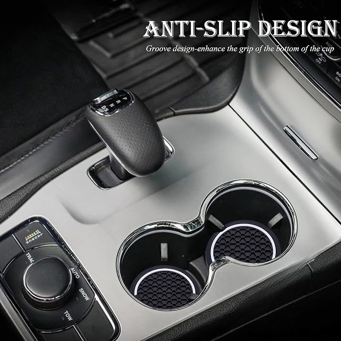 2-Piece Anti-Slip Car Cup Coaster Set – 2.75 Inch Auto Insert Drink Mats, Perfect for Coffee & Beverages – Stylish Interior Decor for Women & Girls (Black & White)
