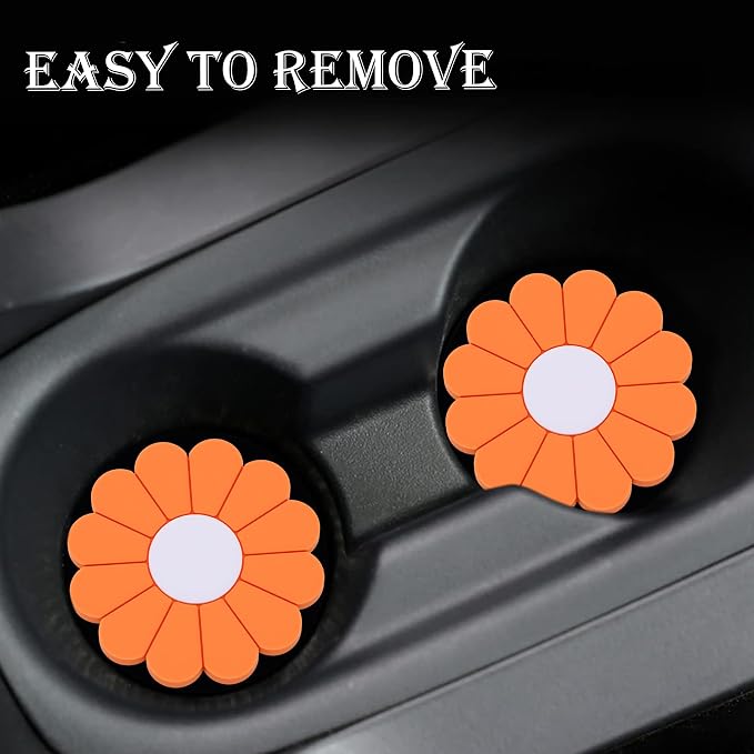 4-Pack Car Cup Holder Coaster Inserts, Daisy Shape, 2.75 Inch Non-Slip Silicone Cup Holder Insert, Universal Non-Slip Cup Holders, Car Accessories Interior for Women and Man (Orange)