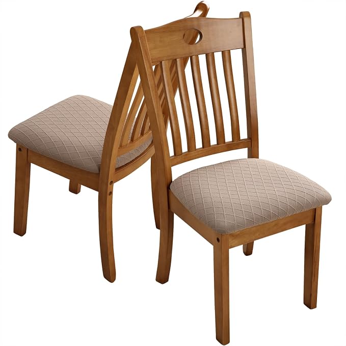 Fuloon Stretch Chair Seat Covers 6 PCS, Removable Washable Dining Chair Covers Anti-Dust Dining Room Seat Cushion Slipcovers (6, Khaki)