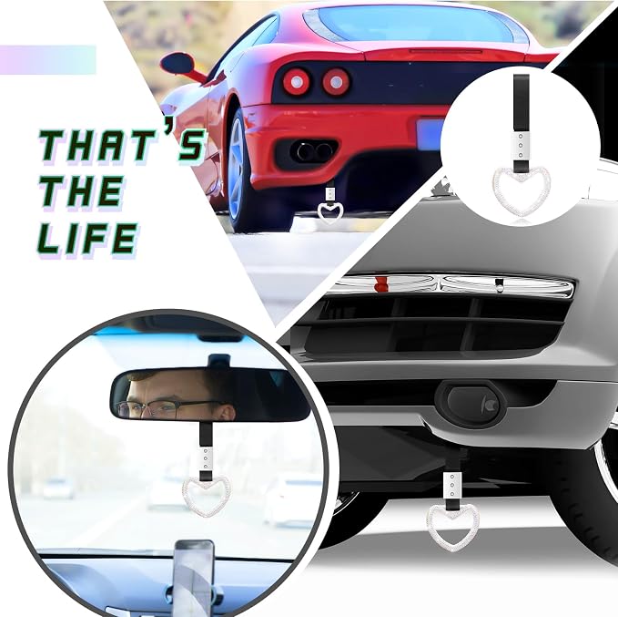 Fabbay Bling Car Accessories Bling Heart Handle Ring Car Accessory for Women Hearts Hand Strap Drift Charm Rear Bumper Warning Ring Decor for Auto Interior Exterior Decoration(Colorful,Heart Style)