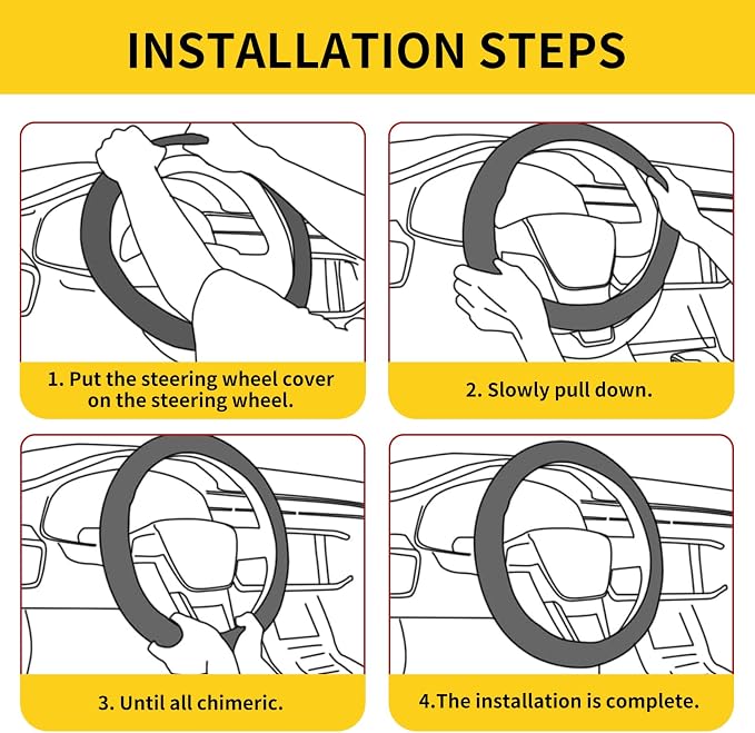 15 Inch Leather Steering Wheel Cover, Automotive Accessories Breathable Anti-Slip Elastic Soft Wheel Protector, Fit for Most SUVs Trucks and RVs (Yellow)