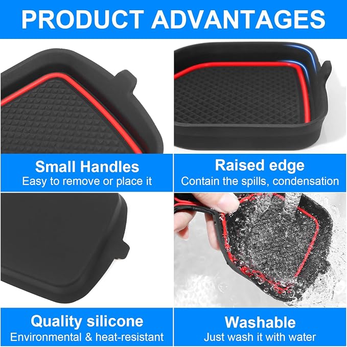 3D Cup Holder Inserts for Toyota RAV4 Accessories 2025 2024 2023 2022-2019 | Silicone Cup Coaster Mats Pad, Center Console Liner, 2Pcs, Red Trim
