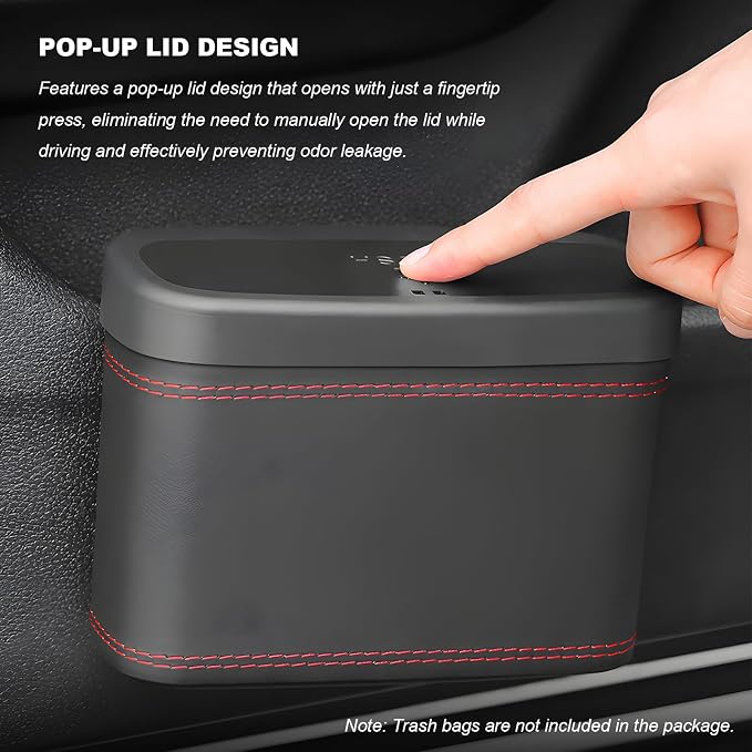 Car Trash Can with Lid, Leather Auto Dustbin Hanging Organizer with Mounting Clip, Multi-Purpose Leakproof Vehicle Garbage Bin Storage Container for Cars SUVs RVs (Brown)