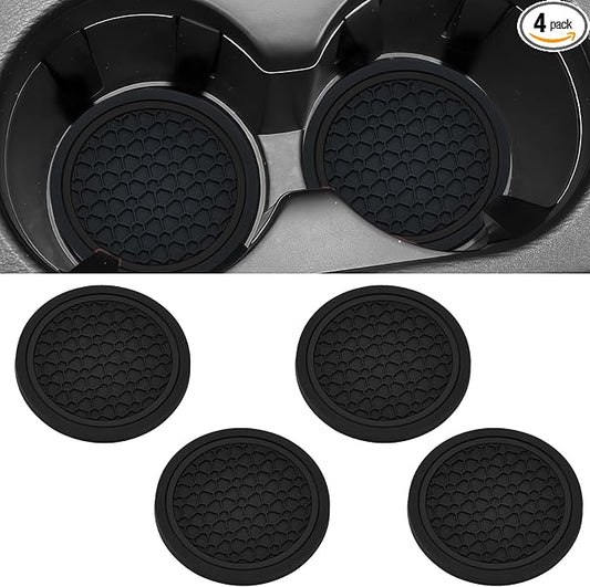 4PCS Car Cup Holder Coasters, 2.75 Inch Non-Slip Insert Water Bottle Holder Pads, Dustproof Automotive Interior Accessories Mat, Universal for Vehicles, Trucks, RVs and More (Black)