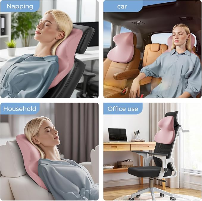 BEBAS Car Headrest Pillow, Ergonomic Neck Pillow with Memory Foam, Enlarged Surface for Head Neck Shoulder Support, Breathable Removeable Car Seat Pillow for Pain Relief(Pink, 1 Pack)