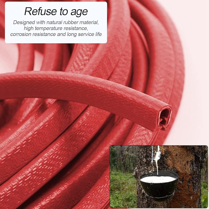 Car Door Edge Guards, 16Ft Universal Rubber Seal Protector U Shape Edge Trim Car Door Edge Protection for Most Car, Aluminum Boat Edge Guards (Red/16FT) | Universal fit, most cars/SUVs/trucks, rubber seal, press-on channel, no glue, check thick strips,...