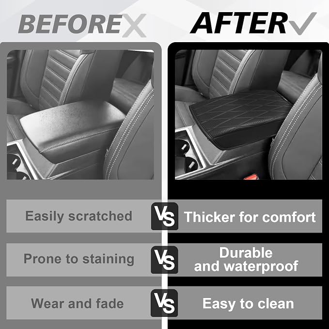 Muslogy Center Console Armrest Cover Compatible with 2025 2026 Mitsubishi Outlander & 2026 Nissan Rogue (Plug-in Hybrid) Accessories Armrest Pad Arm Rest Cushion Vegan Leather Regular Thick(PHEV Only)