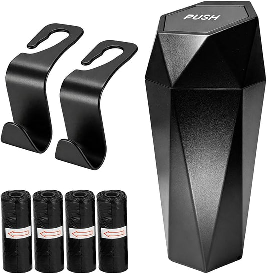 Car Trash Can with Lid, Waterproof Diamond Design Auto Cup Holder Trash Bin, Leakproof Mini Garbage Organizer for Vehicle Home Office Kitchen Bedroom, Car Accessories (Black)