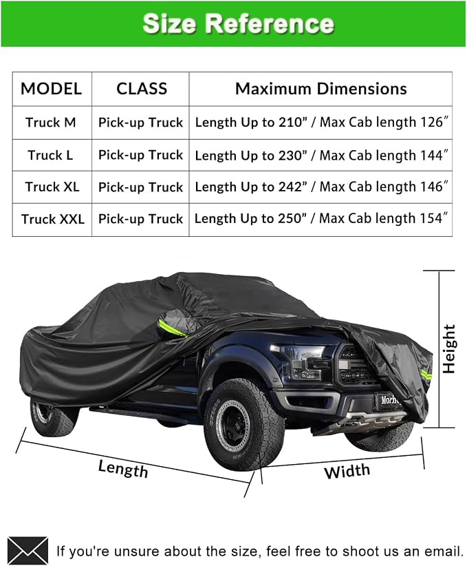 Waterproof Pickup Truck Cover, All Weather Outdoor Protection | Fits Ford F-150, Chevy Silverado, Ram 1500 & Trucks Length from 210 to 230", Windproof Design，Heavy-Duty Fabric