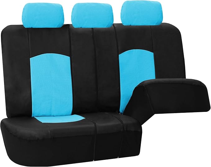 FH Group Highest Grade Faux Leather Split Bench Seat Cover, Rear Set – Universal Fit for Cars Trucks & SUVs (Blue/Black) PU008013