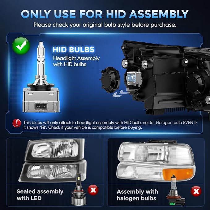 D3S HID Bulbs, 6000K Cool White 35W High/Low Beam, Replacement 66340 42403 42302 42302C1 Xenon Bulbs, Aluminum Stents Base, Pack of 2