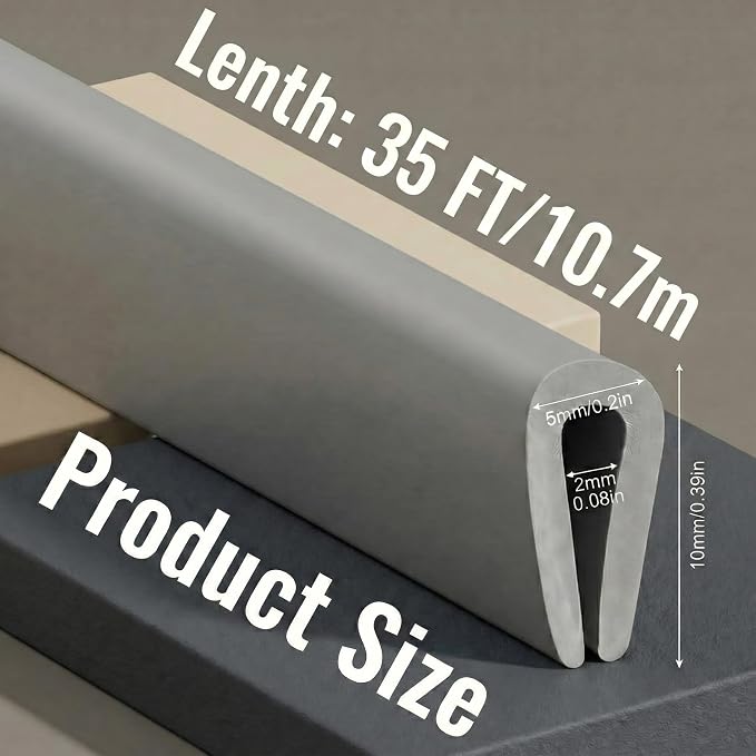 Tondiamo Rubber U Channel Edge Trim, Door Seal Strip, Fits Edge up to 1/16 Inch (1.6mm) U Shape Weather Stripping(35.1 Feet, 1/16 Inch, Gray)