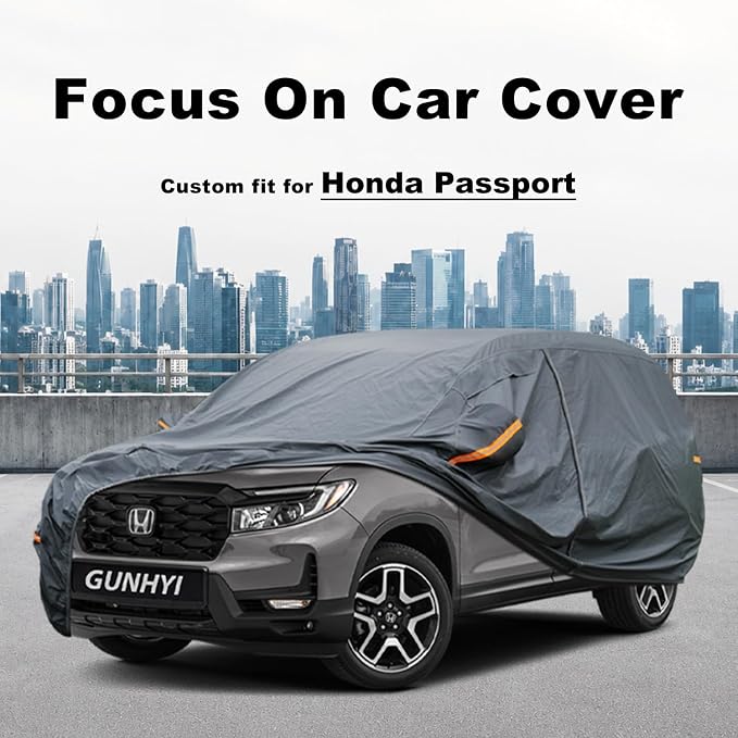 GUNHYI Premium Car Cover Custom Fit Honda Passport, 16 Layers Heavy Duty Car Cover Waterproof All Weather with Zipper Door for Sun Rain Snow Dust Uv Protection