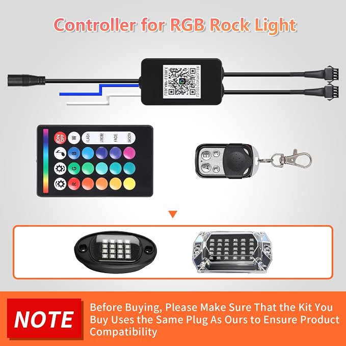 Replacement LED Controller for RGB LED Rock Lights with Brake Smart Energy-Saving Functions, 12V 4Pin Control Box with 5A Fuse for Underglow Lights Kit