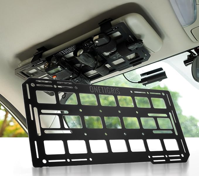 ONETIGRIS Rigid Car Sun Visor Organizer, Fiberglass Visor EDC Panel(2 Pack) | Features tactical MOLLE webbing for overhead EDC storage. Heavy-duty vehicle organizer ideal for trucks, SUVs, and Jeeps.