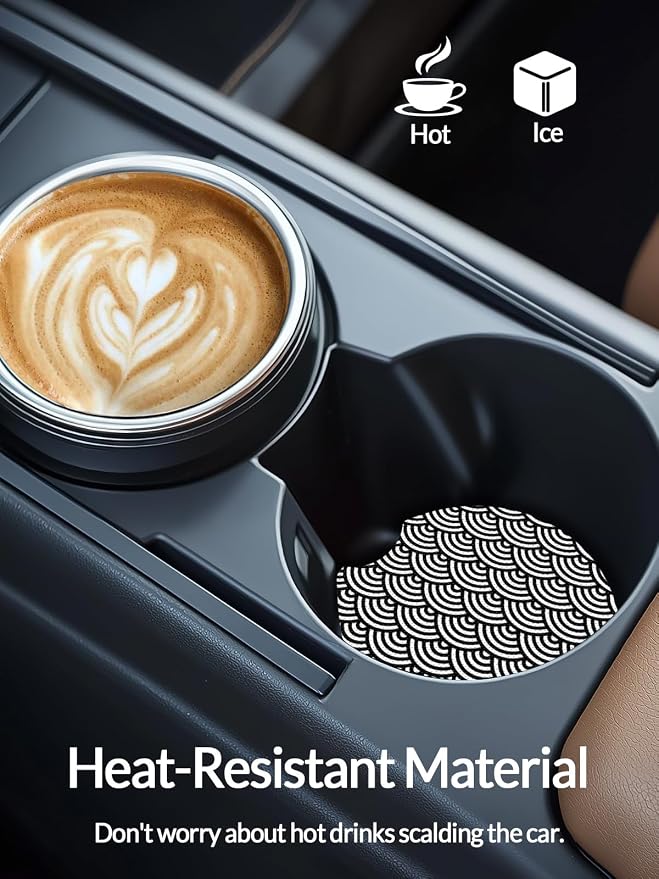 WOCOCN Cute Cup Holder Coasters for Your Car with Fingertip Grip, Auto Accessories for Women & Men,Pack of 2(Wave)