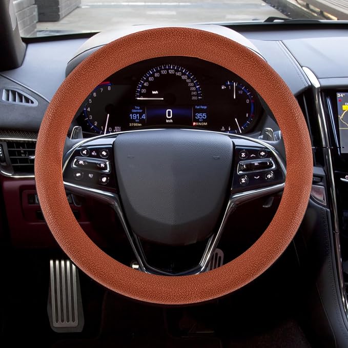 Universal Steering Wheel Cover Breathable Soft Leather Feel Antislip Protector Breathable Decorative Accessory Suitable for Most Cars SUV Trucks Vans Comfortable Grip Easy Installation Brown