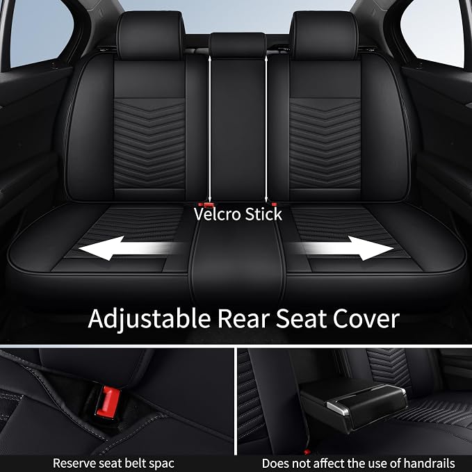 HChengkikz Nappa Leather Car Seat Covers Full Set, Black Car seat Protector 5 Seats, Waterproof Car Seat Cushion, Universal Automotive Seat Covers Fit for SUV Truck Pick-up Sedan, Front and Rear | Easy Maintenance, Airbag Compatible, Universal Fit For ...