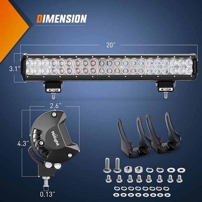 Nilight LED Light Bar 20 Inch 126W Spot Flood Combo Red Beam Off Road Lamp Fishing Hunting Emergency Deck Work Lighting for Trucks UTV Pick-up Van Boat Tractor