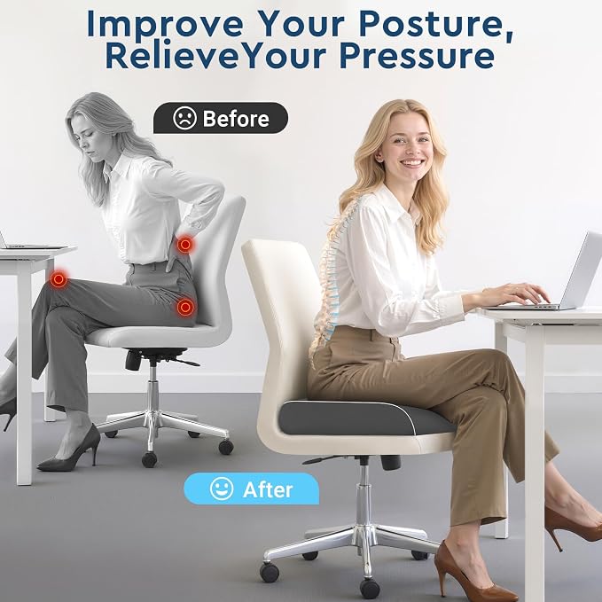 Seat Cushion, Memory Foam Office Chair Cushions for Long Sitting Hours, Chair Pad for Sciatica, Coccyx, Tailbone, Hip Pain & Pressure Relief, Office, Home, Car Seats,Airplane, Gray/X-Large