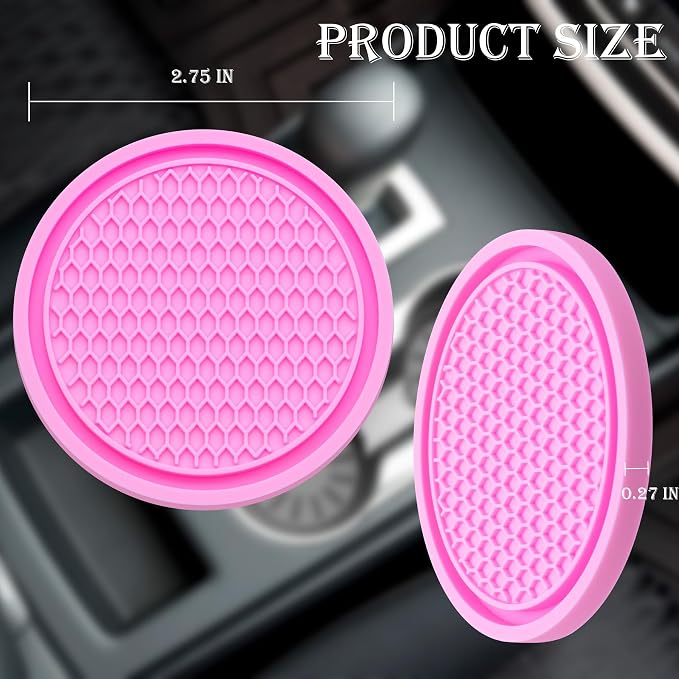 4PCS Car Cup Holder Coaster, Universal Auto Non-Slip Cup Holder Coaster, 2.75In Universal Non-Slip Recessed Car Interior Accessories (Pink)
