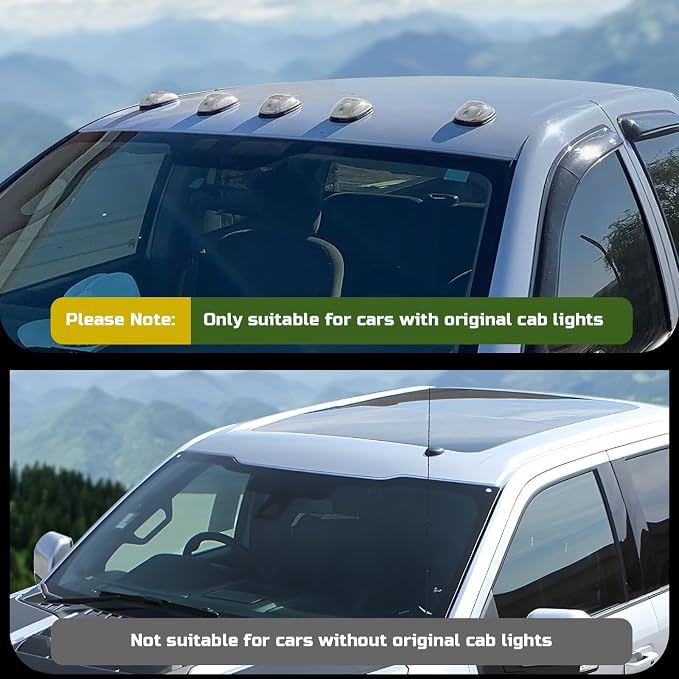 R&F Auto LED Cab Lights for 2003-2018 Ram 1500 2500 3500 Smoked 5Pcs | For 03-18 Ram 1500-3500 Pickup Trucks Roof Running Marker Lamps|DOT|SAE|No Error|IP67|Super Brightness|OEM Fit|AEC LED Chip