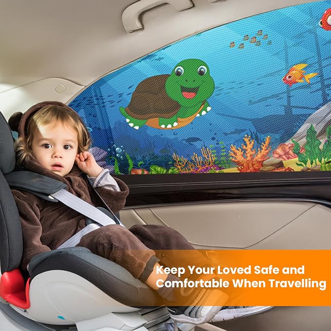 Car Window Shades(2 Pack)-Side Window Sun Shades, UV Protection Breathable Spandex Baby Window Covers, Universal Fit Most of Cars, Protect Privacy for Family-(27.2"x39.8"), Ocean Blue