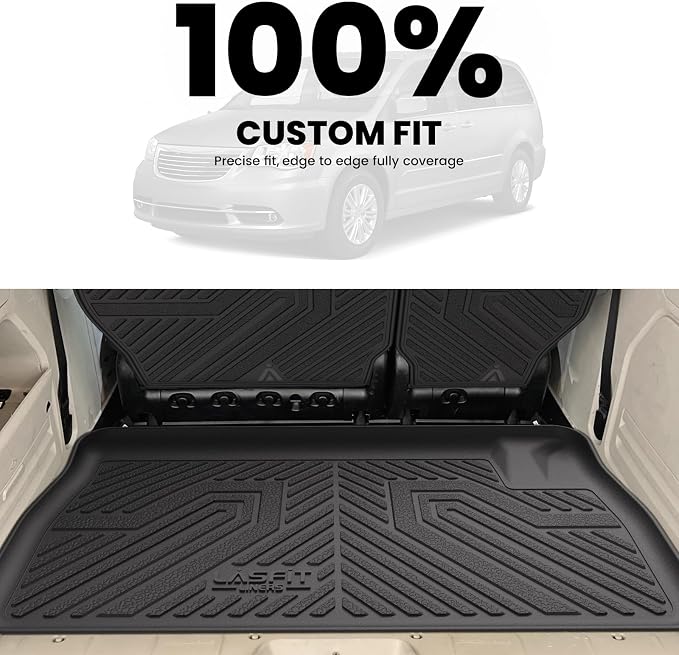 LASFIT Cargo Mat for Dodge Grand Caravan 2008-2020/Chrysler Town & Country | for Chrysler Town & Country 2008-2016 Trunk & Backrest Mat, All Weather TPE, Custom Fit, Full Edge Coverage, Easy to Clean